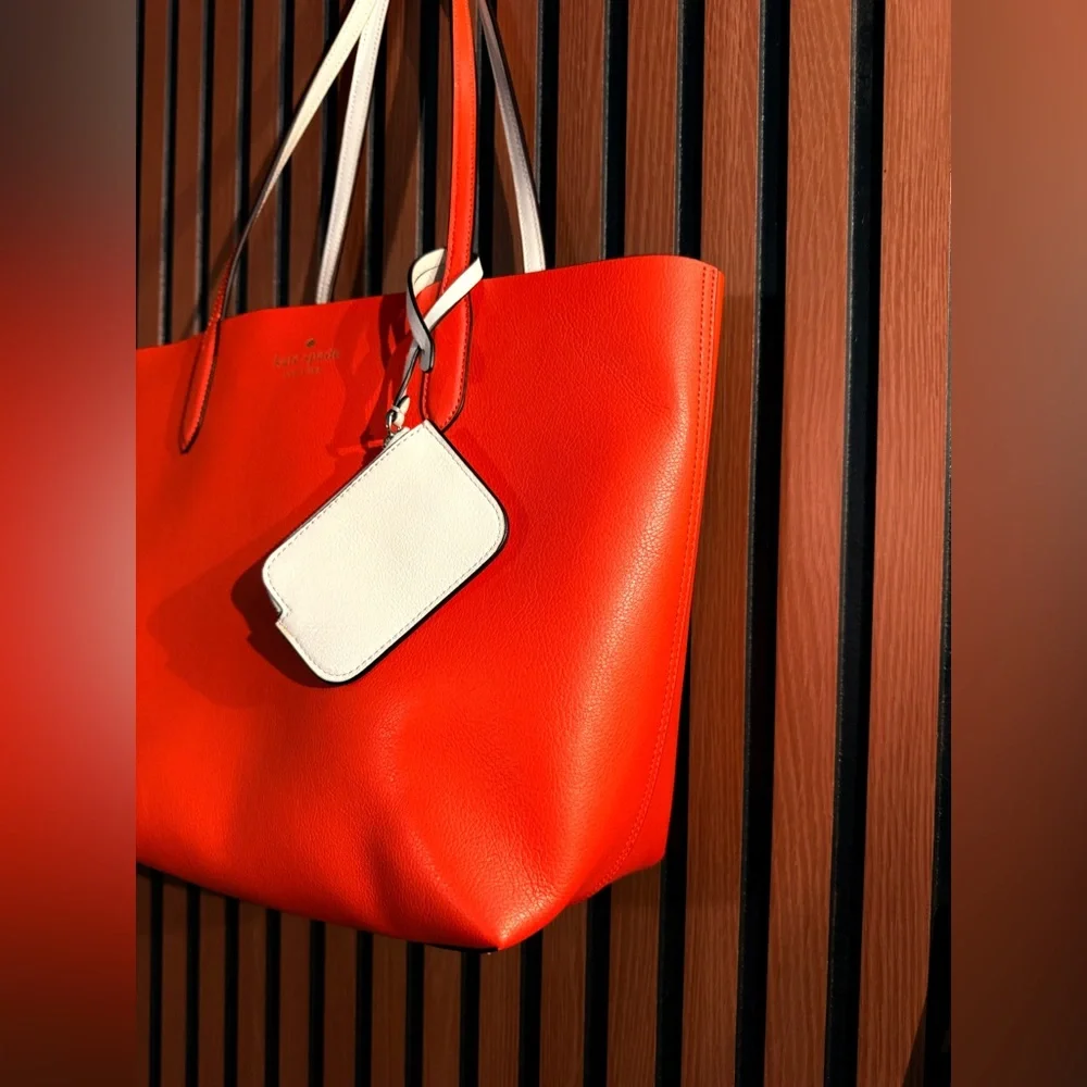 Kate Spade Ava Reversible‎ Orange Leather Tote Pouch MSRP $359